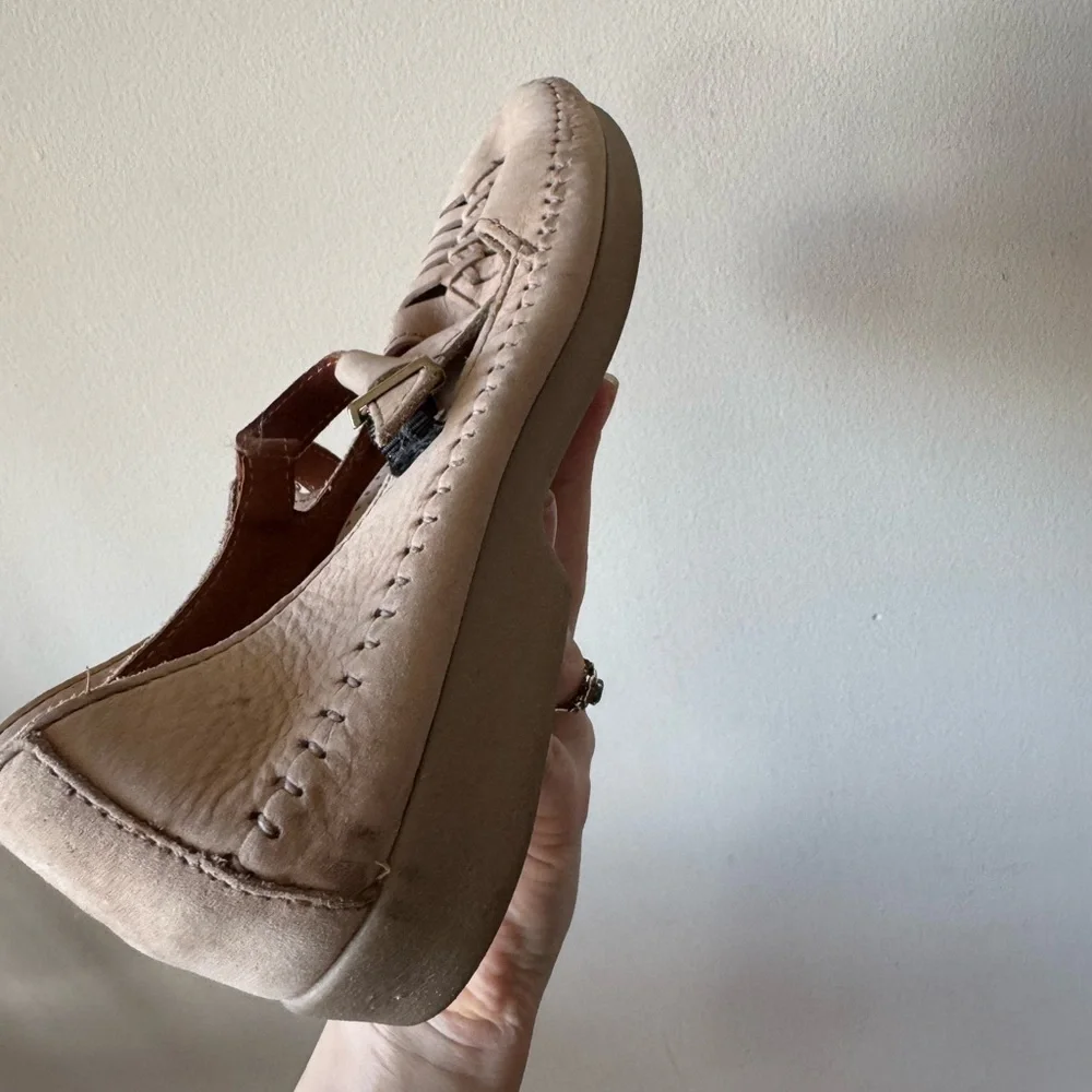SOLD—Beige Woven Leather Mary Jane Loafers - Picture 7 of 11